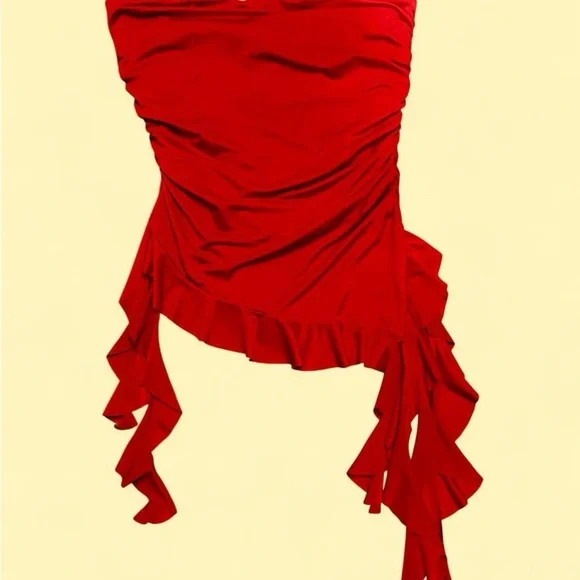 Red Strapless Ruffle Top - Picture 2 of 2